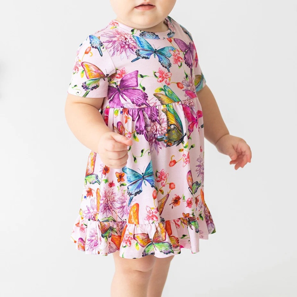 NWT Posh Peanut Watercolor Butterfly Floral Bodysuit Dress 0-3M Bamboo - Picture 2 of 8